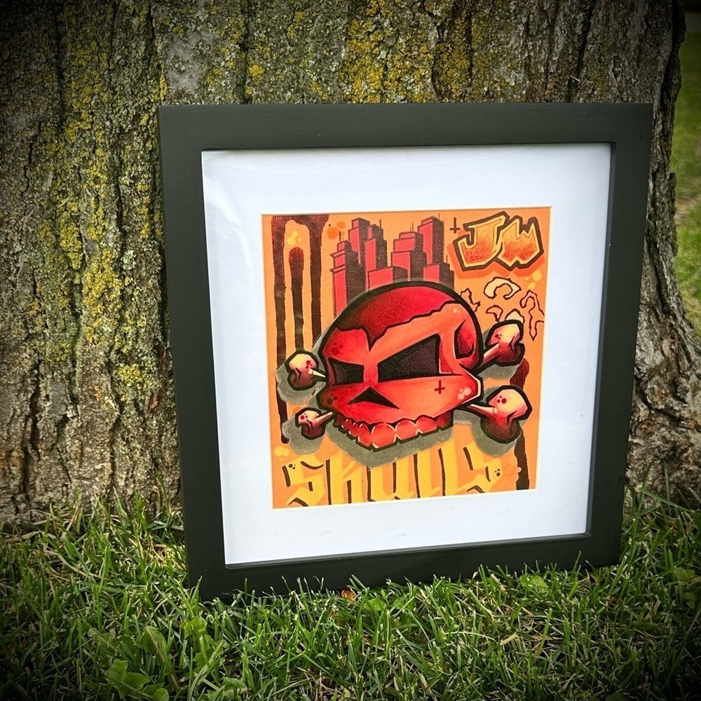 Original Skull Art “Cranium Pit” by Independent Artist Framed Canvas